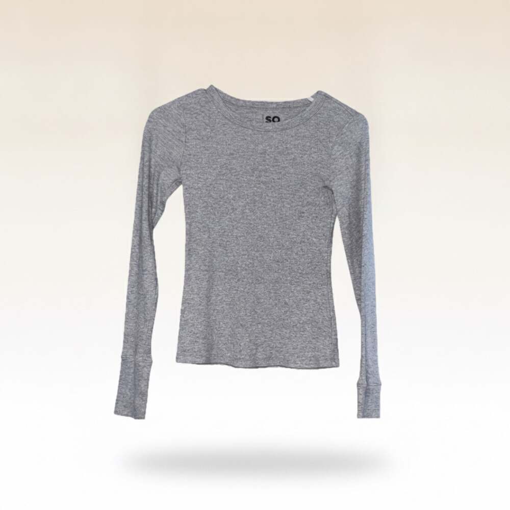 SO Womens Grey Ribbed Long Sleeve Crewneck Top XS